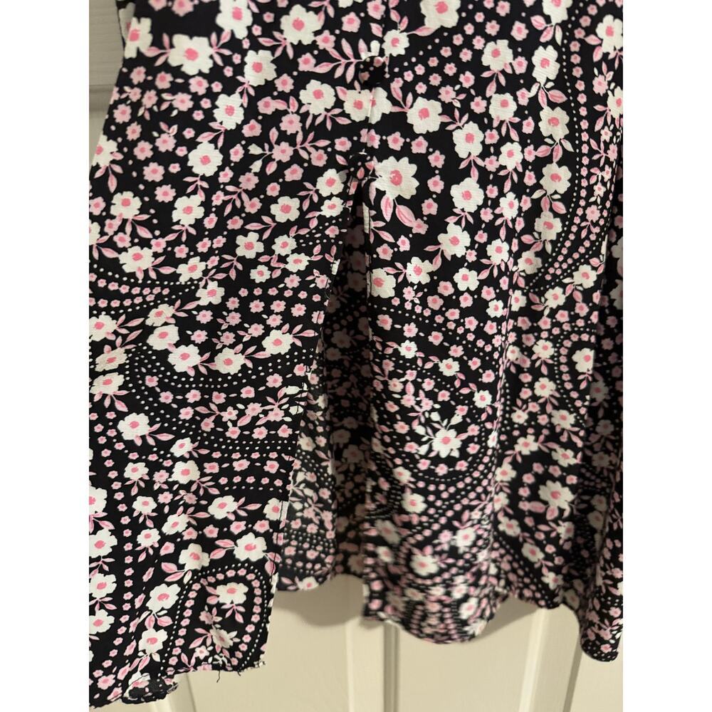 Talbots Smocked Sleeve Midi Dress Floral Paisley Black Pink Size 12P - Picture 12 of 12